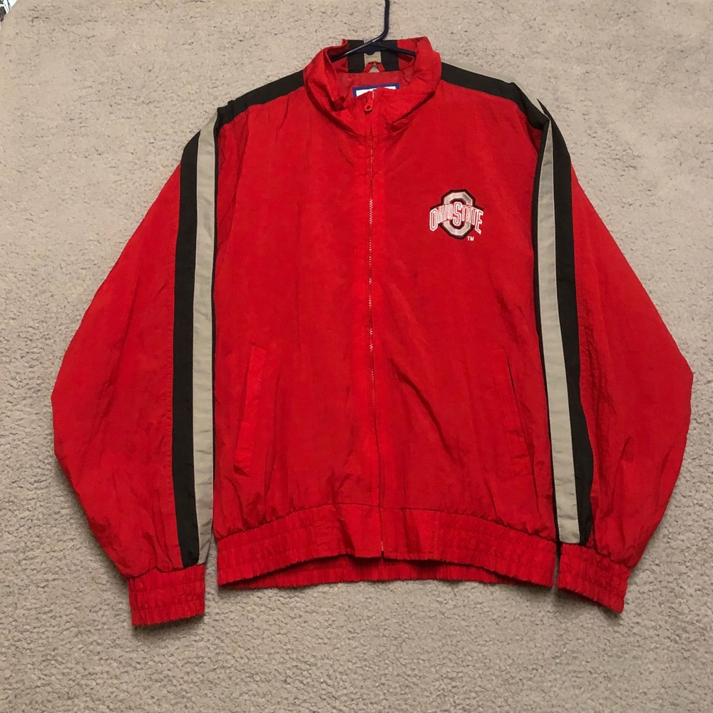 90s Vtg Ohio State‎ Buckeyes Logo Athletic Windbreaker Jacket Red Mens Large